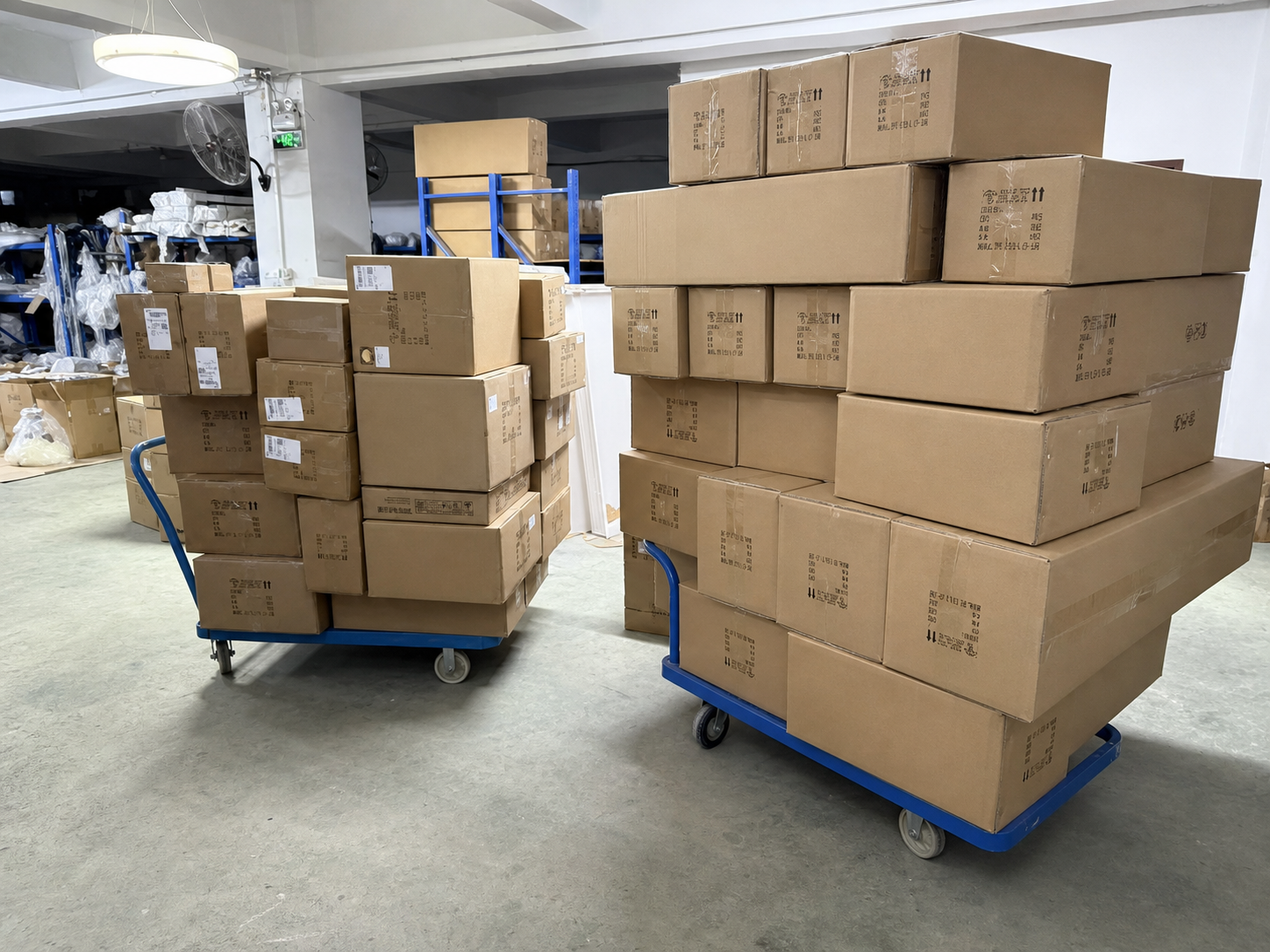 Packed lighting orders ready for worldwide delivery